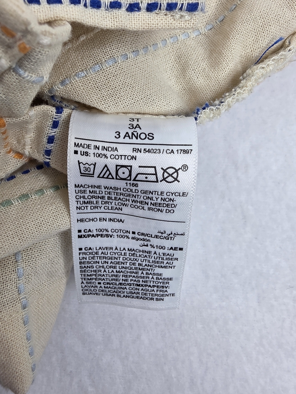 Old Navy Boy's Cream Short-Sleeve Button-Up Shirt with Stripes Size 3T AL-3532 - Picture 4 of 6
